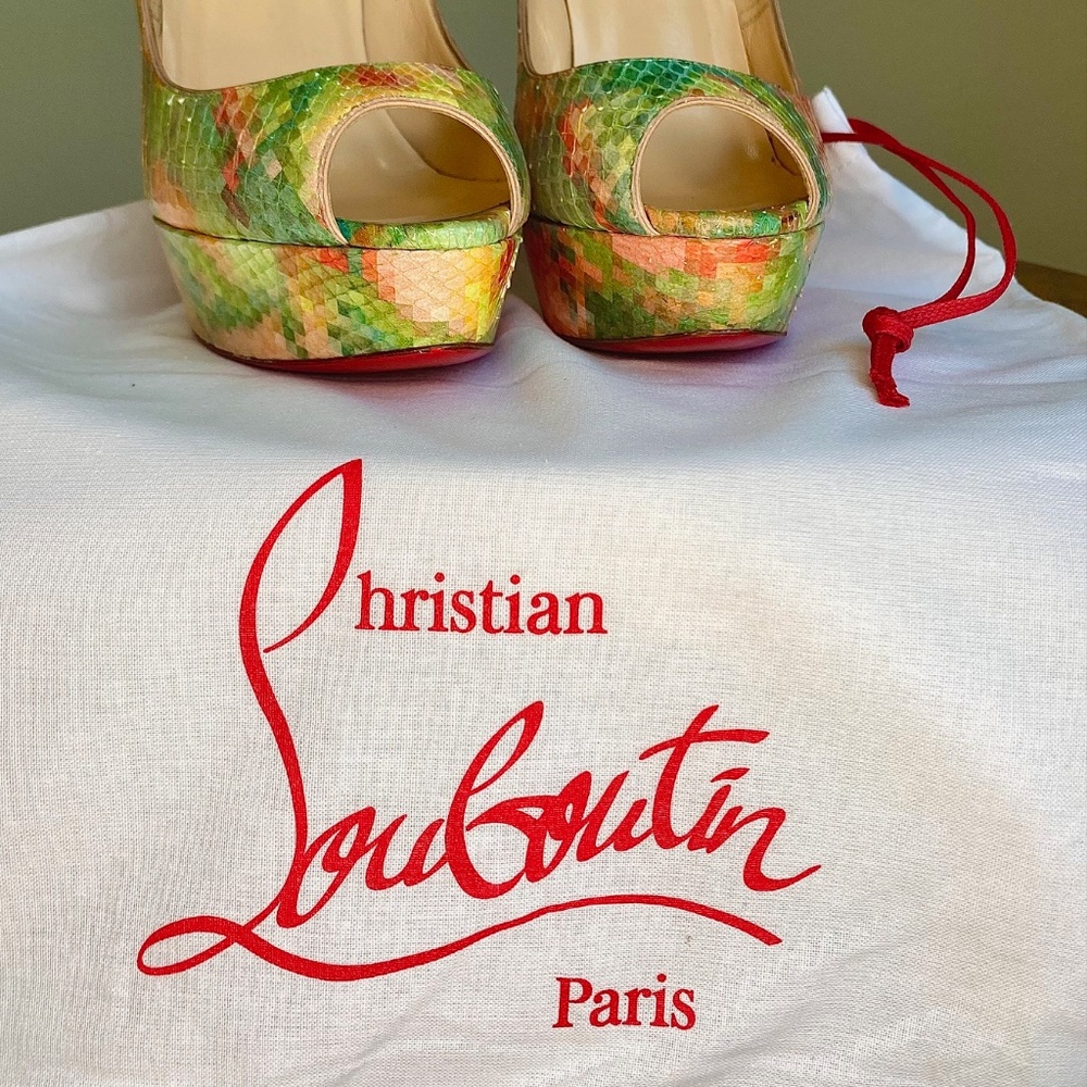 Excellent Christian Louboutin Troca 140 Python Pixel - Red Bottoms Size EU 38 - Picture 16 of 16